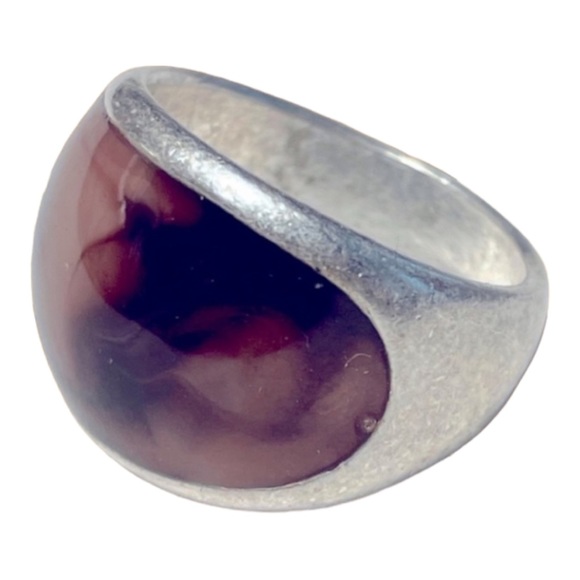 GUESS VTG 90s Marbled Brown faux stone Sterling Silver Ring Size 6 - Picture 3 of 9